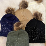 Rhinestone Puffball Beanie