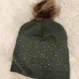 Rhinestone Puffball Beanie
