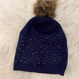 Rhinestone Puffball Beanie
