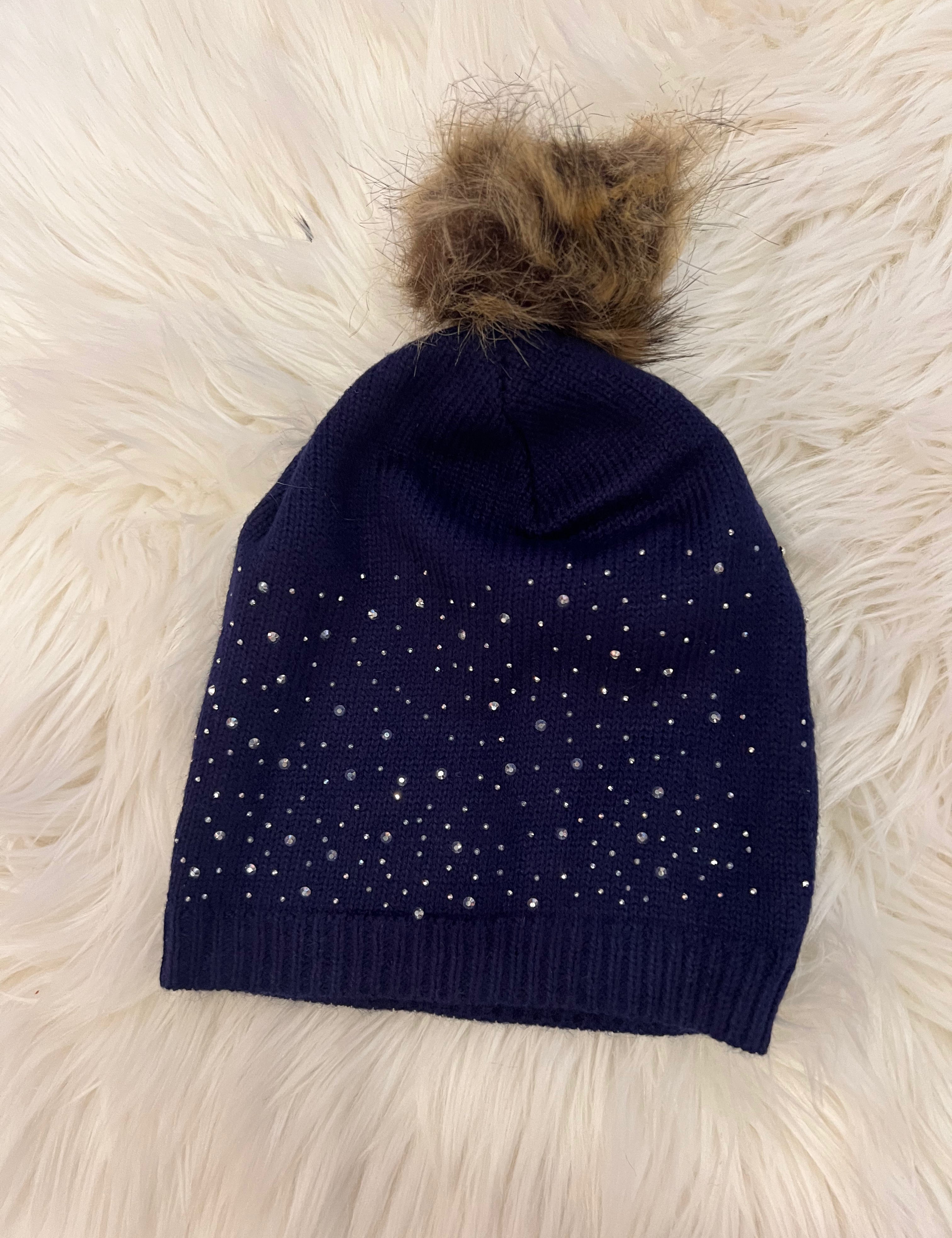 Rhinestone Puffball Beanie