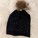 Rhinestone Puffball Beanie