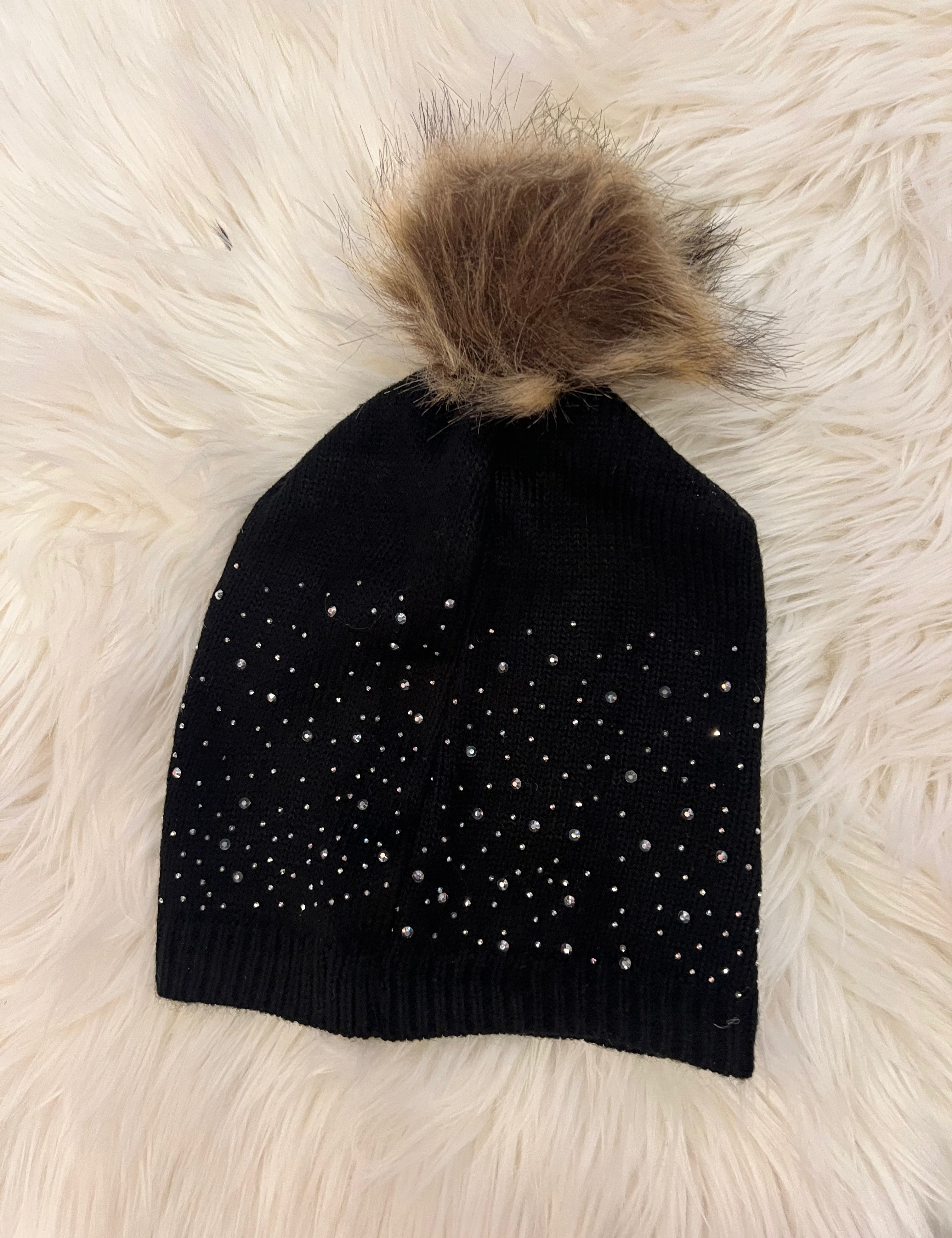 Rhinestone Puffball Beanie