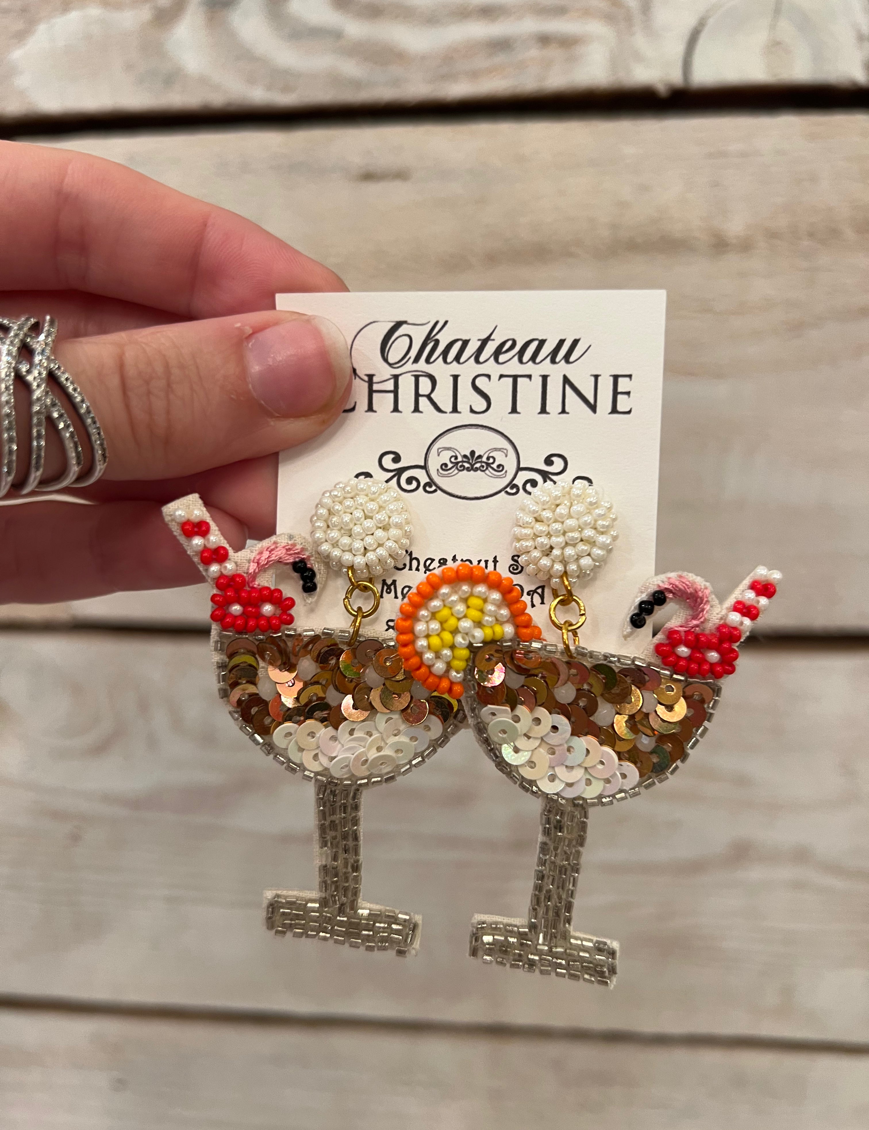 Flamingo Martini Beaded Earring
