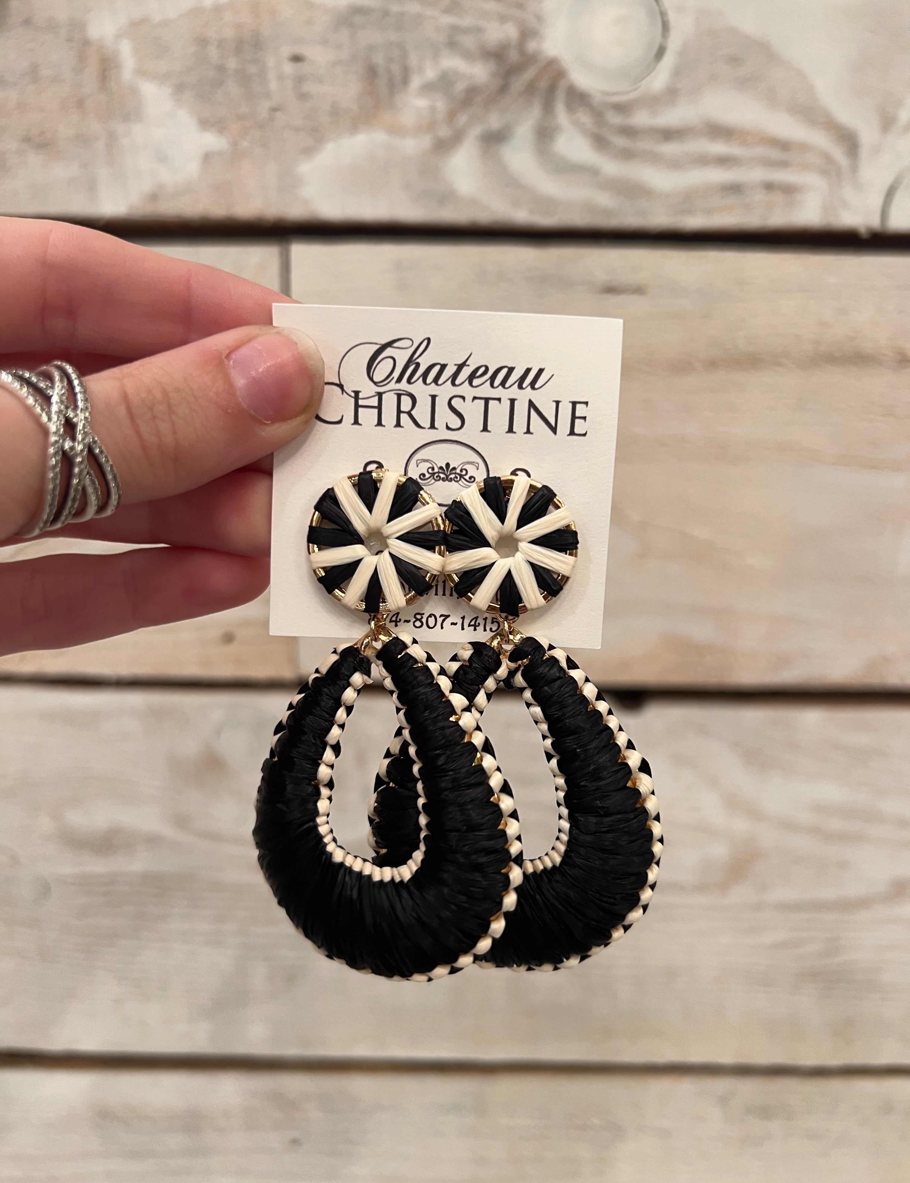 Two Tone Raffia Teardrop Earring
