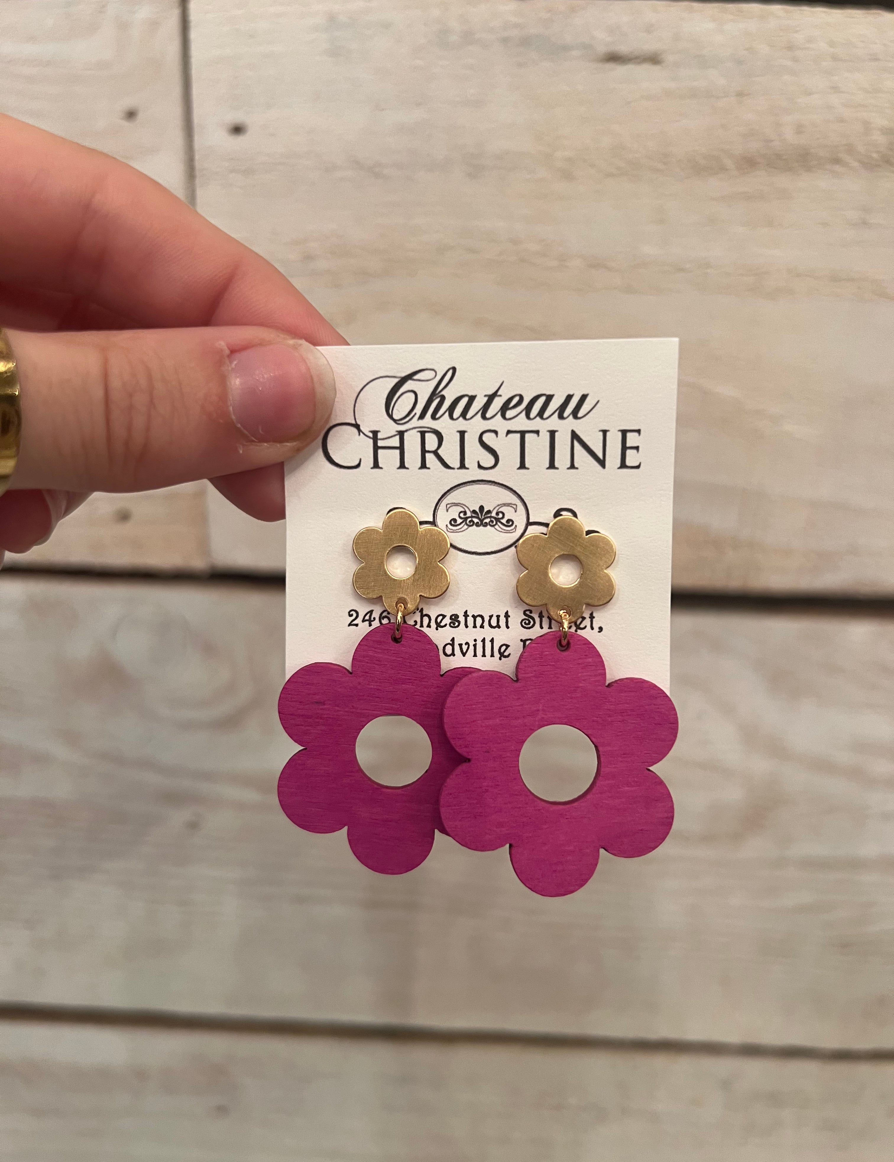 Cutout Wood Flower Earrings