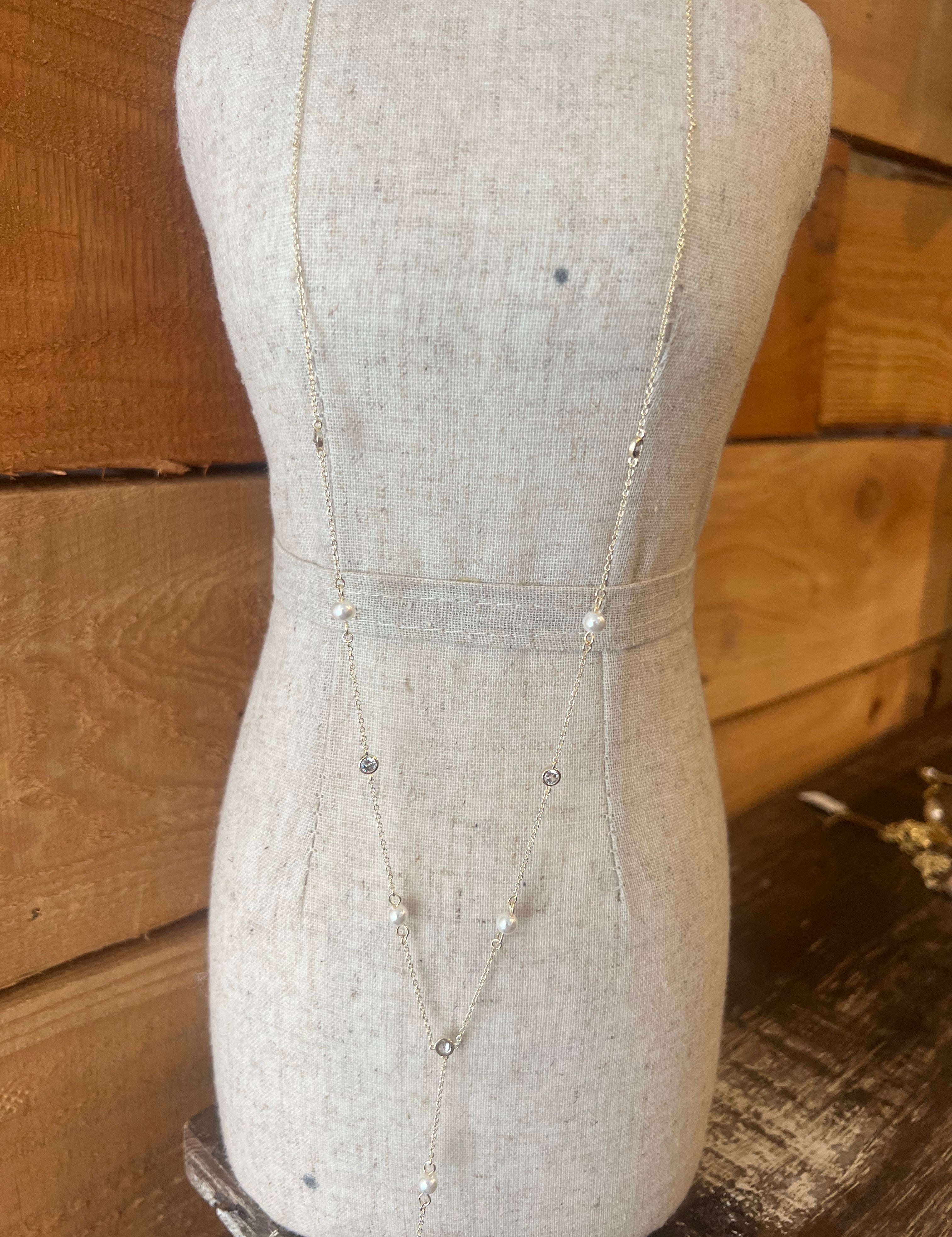 Dainty Pearl & Stones Lariatt Necklace