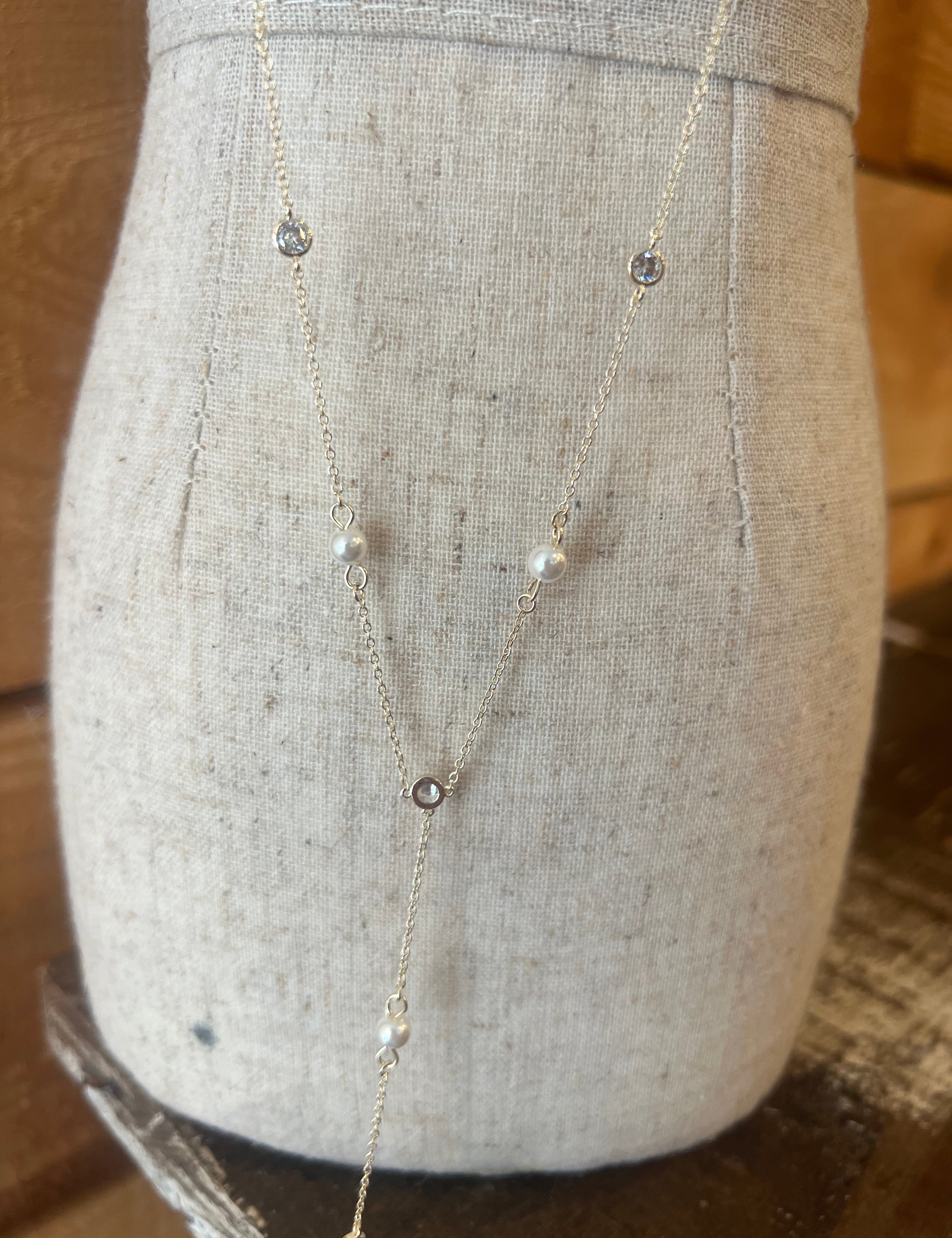 Dainty Pearl & Stones Lariatt Necklace