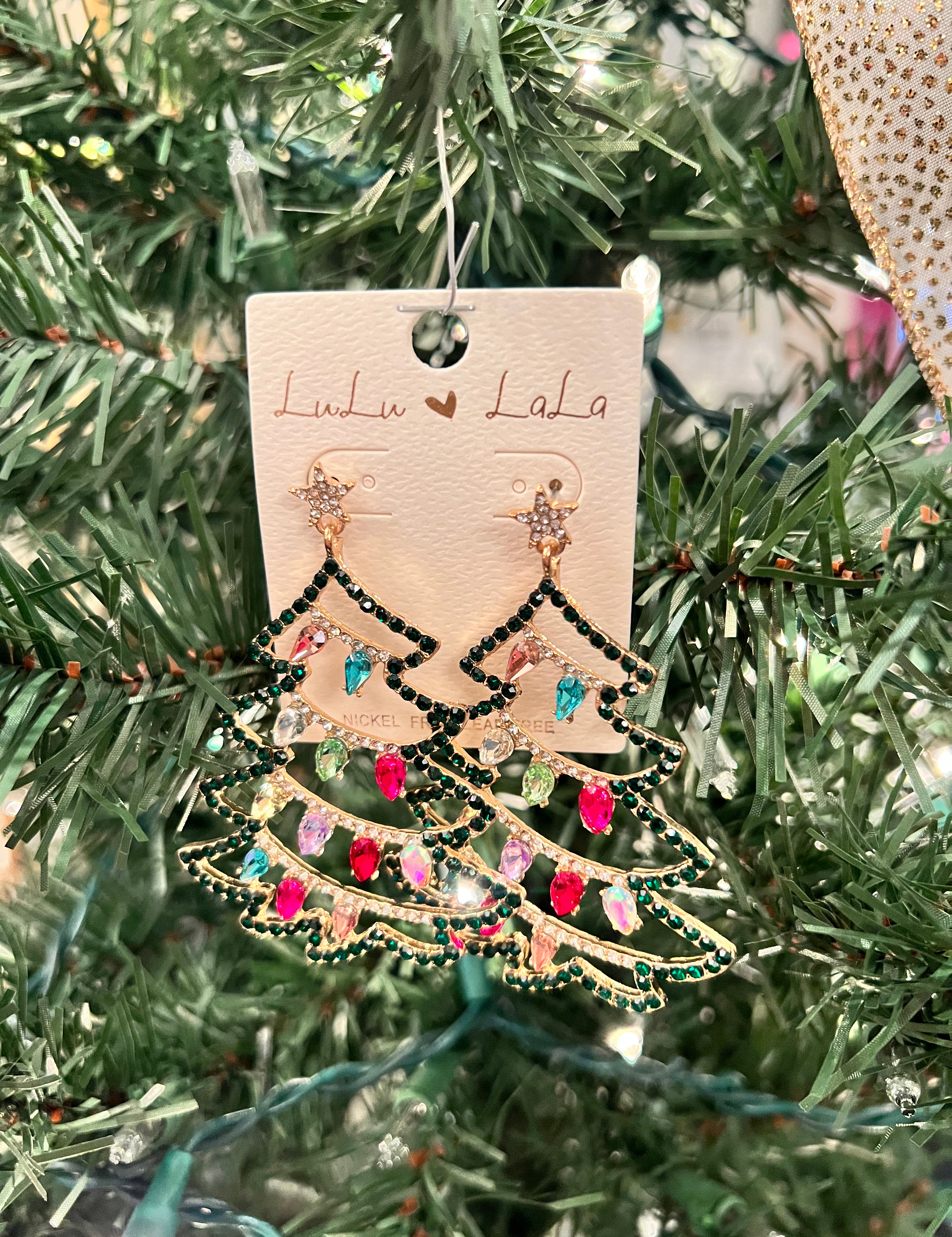 Rhinestone Christmas Tree Earrings