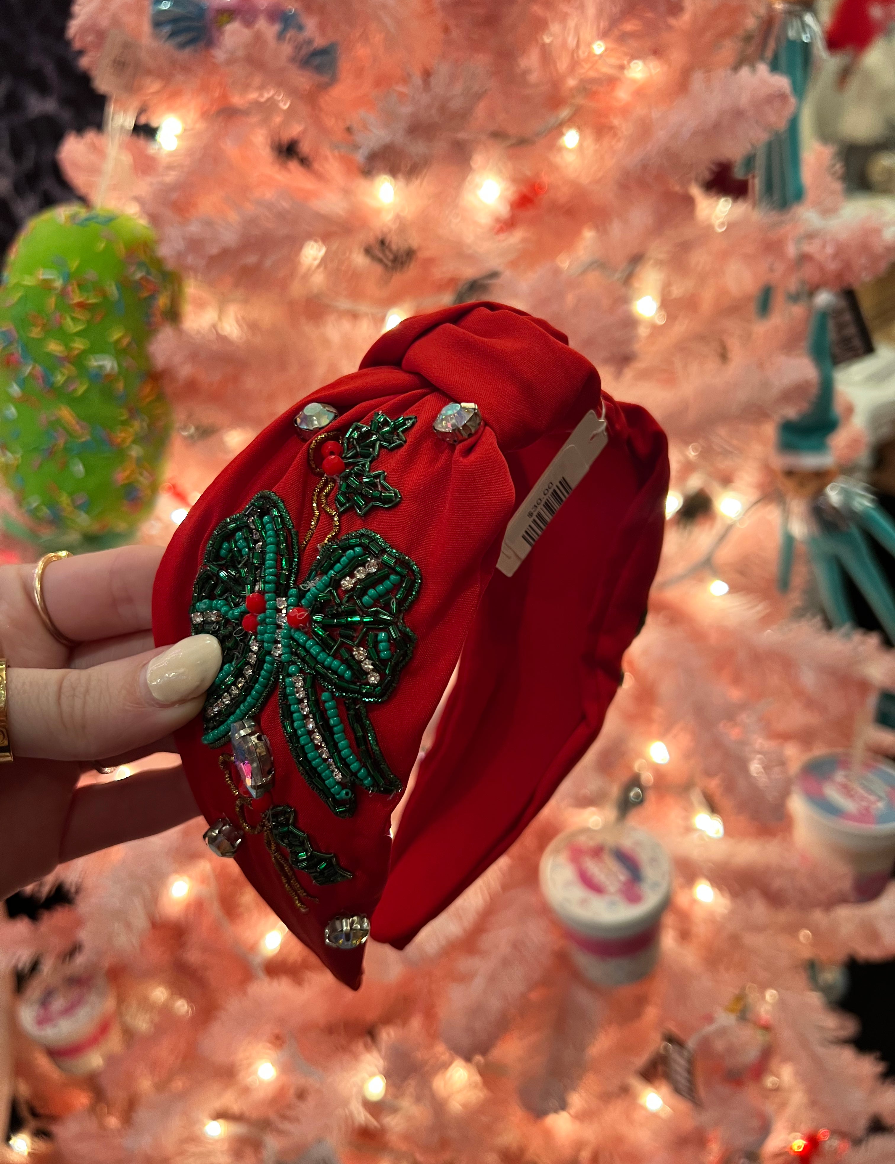 Green Christmas Bow Headband