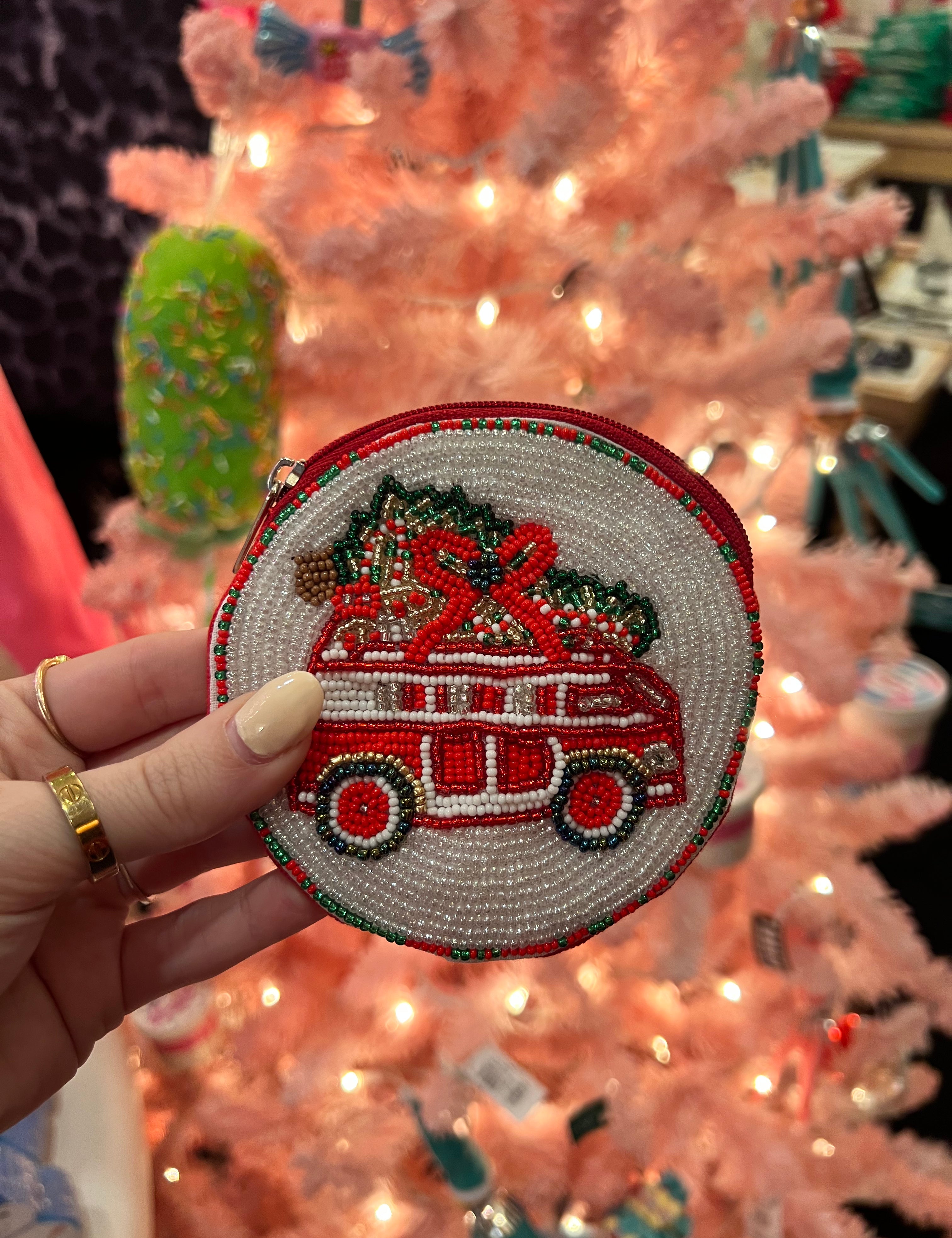 Christmas Van Beaded Coin Purse