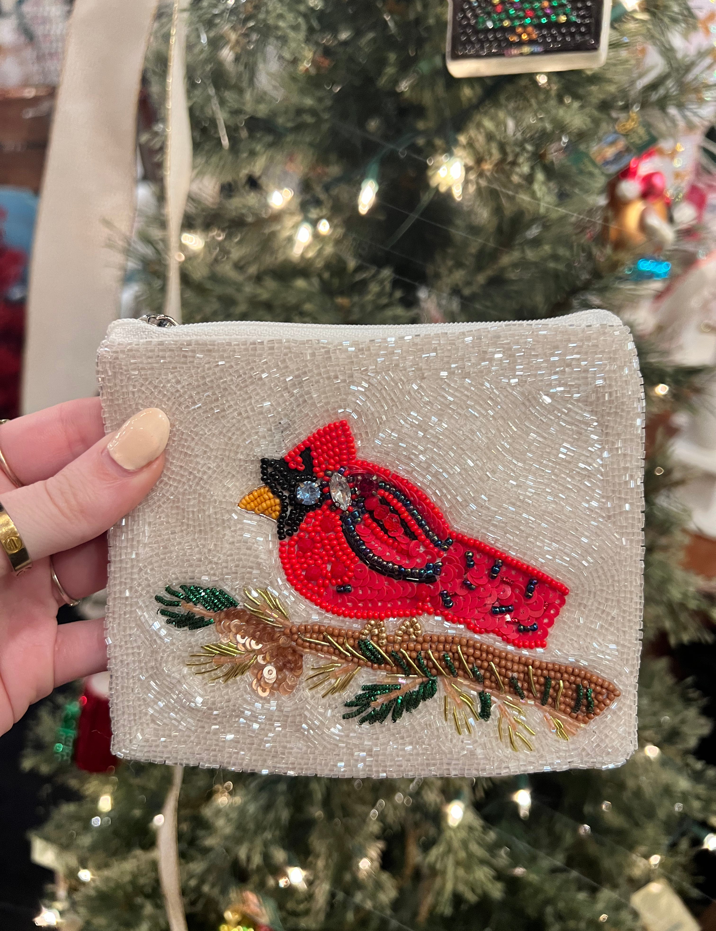 Cardinal Beaded Coin Purse