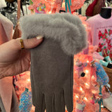 Fur Trimmed Suede Gloves