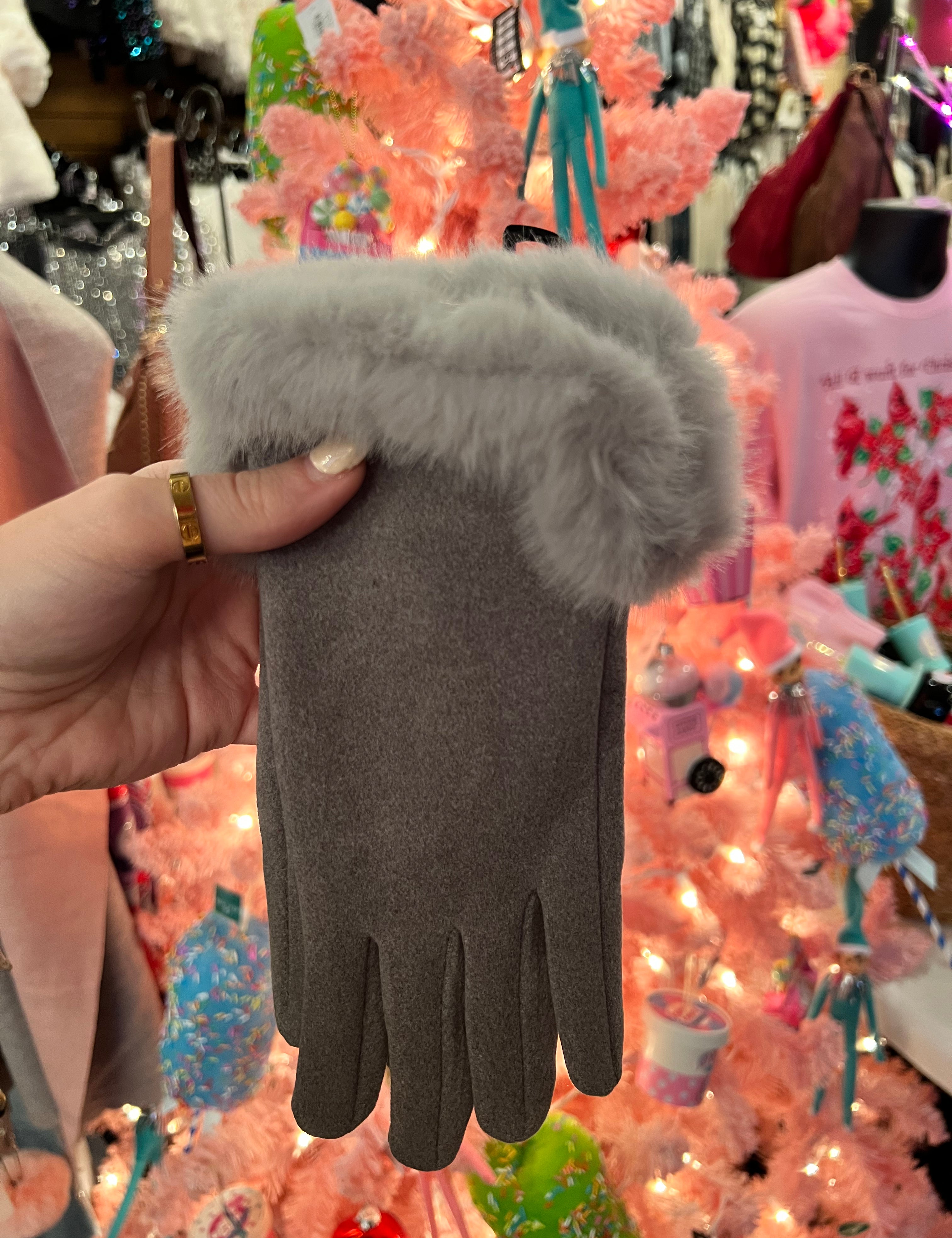 Fur Trimmed Suede Gloves