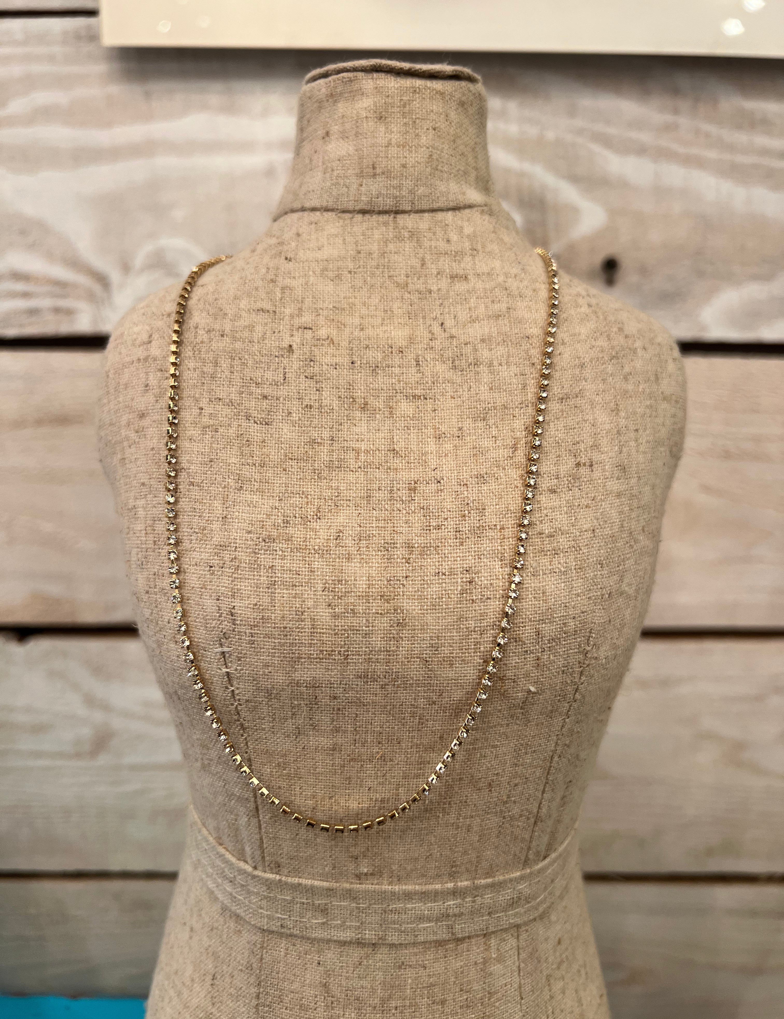 Rhinestone Chain Gold Necklace