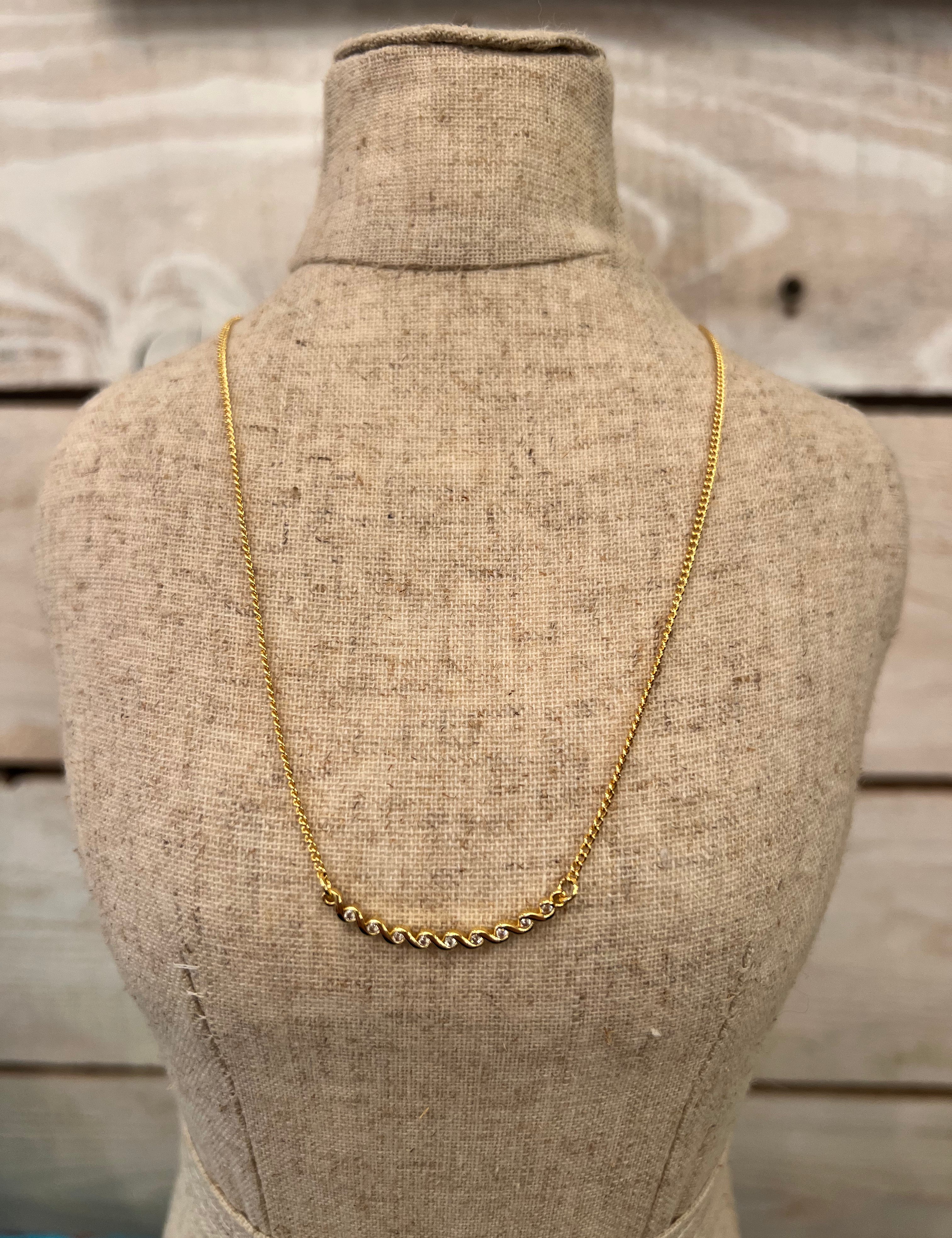 **Gold Half Circle Rhinestone Necklace