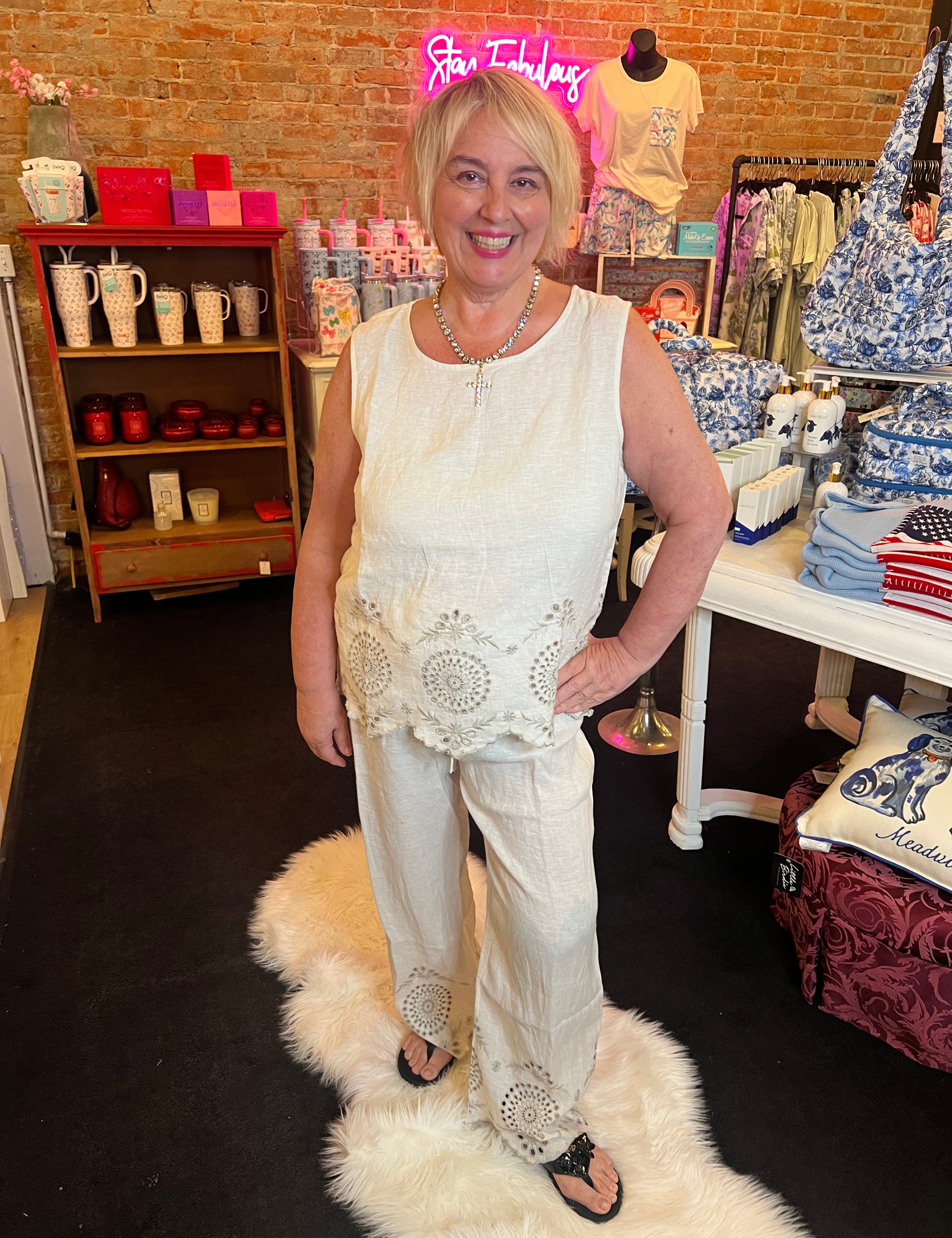Charlie B - Linen Eyelet Embroidery Top