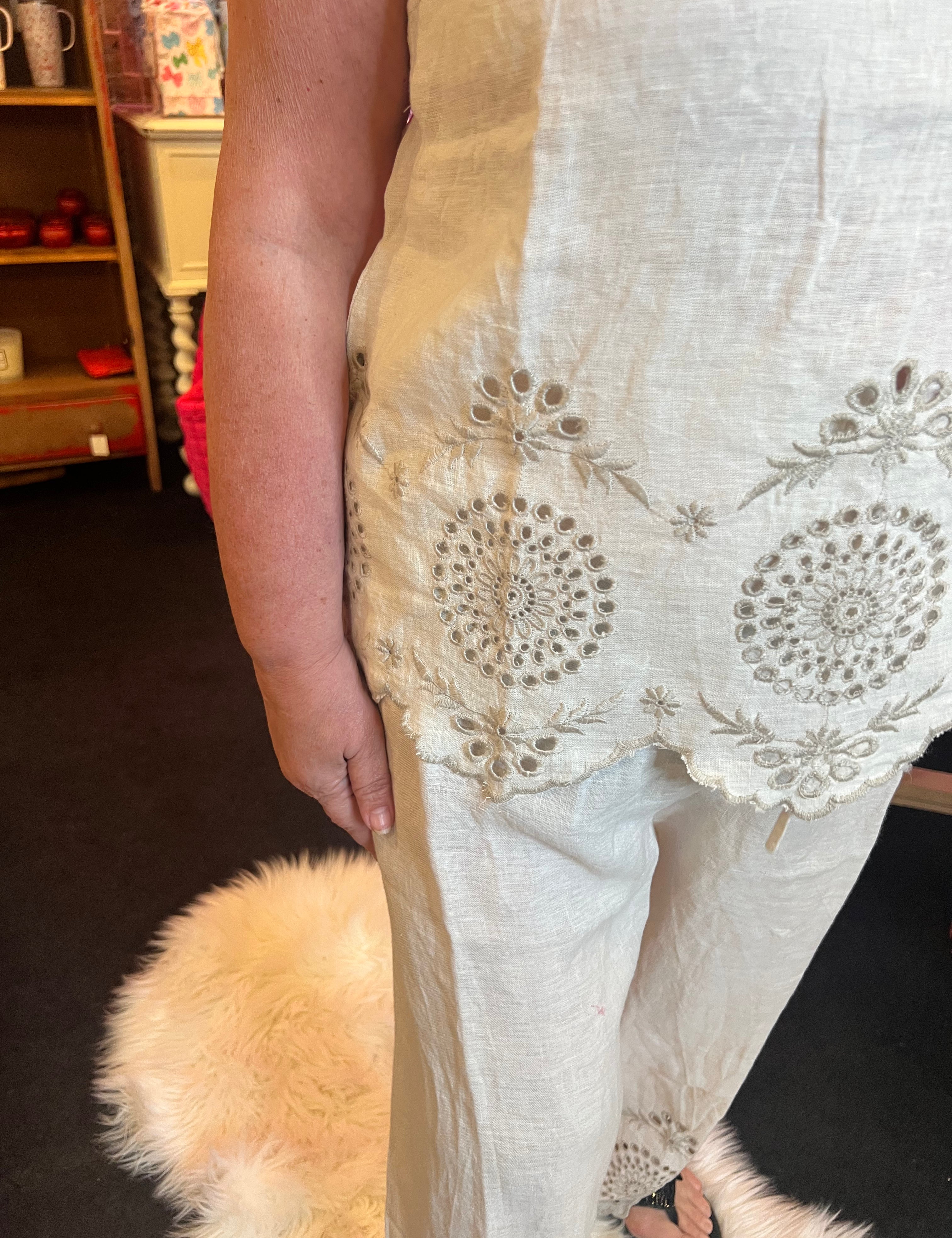 Charlie B - Linen Eyelet Embroidery Top
