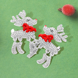Rhinestone Embellished Bow Pointed Rudolph Dangle Earrings