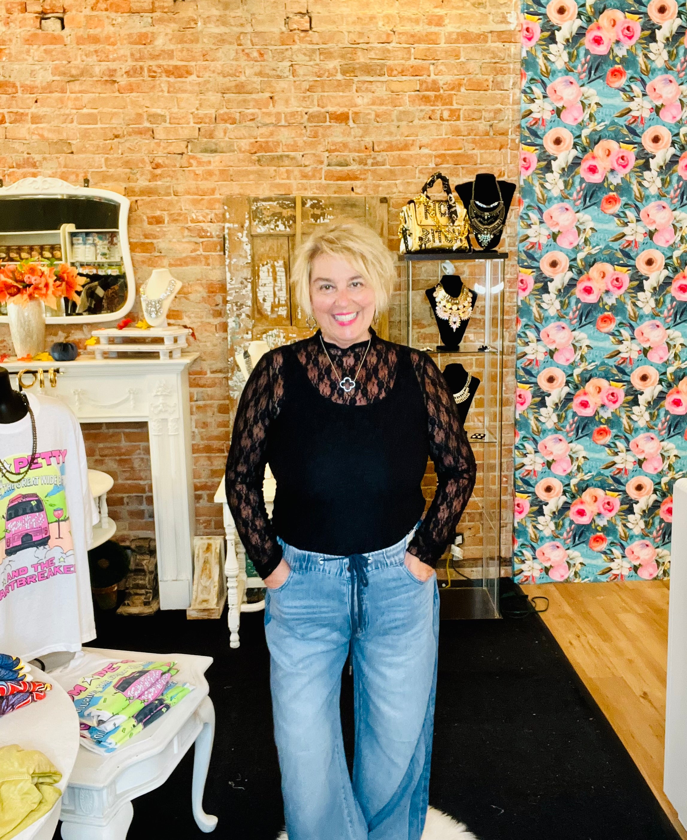 Judy Blue denim stretchy drawstring pants with wide leg