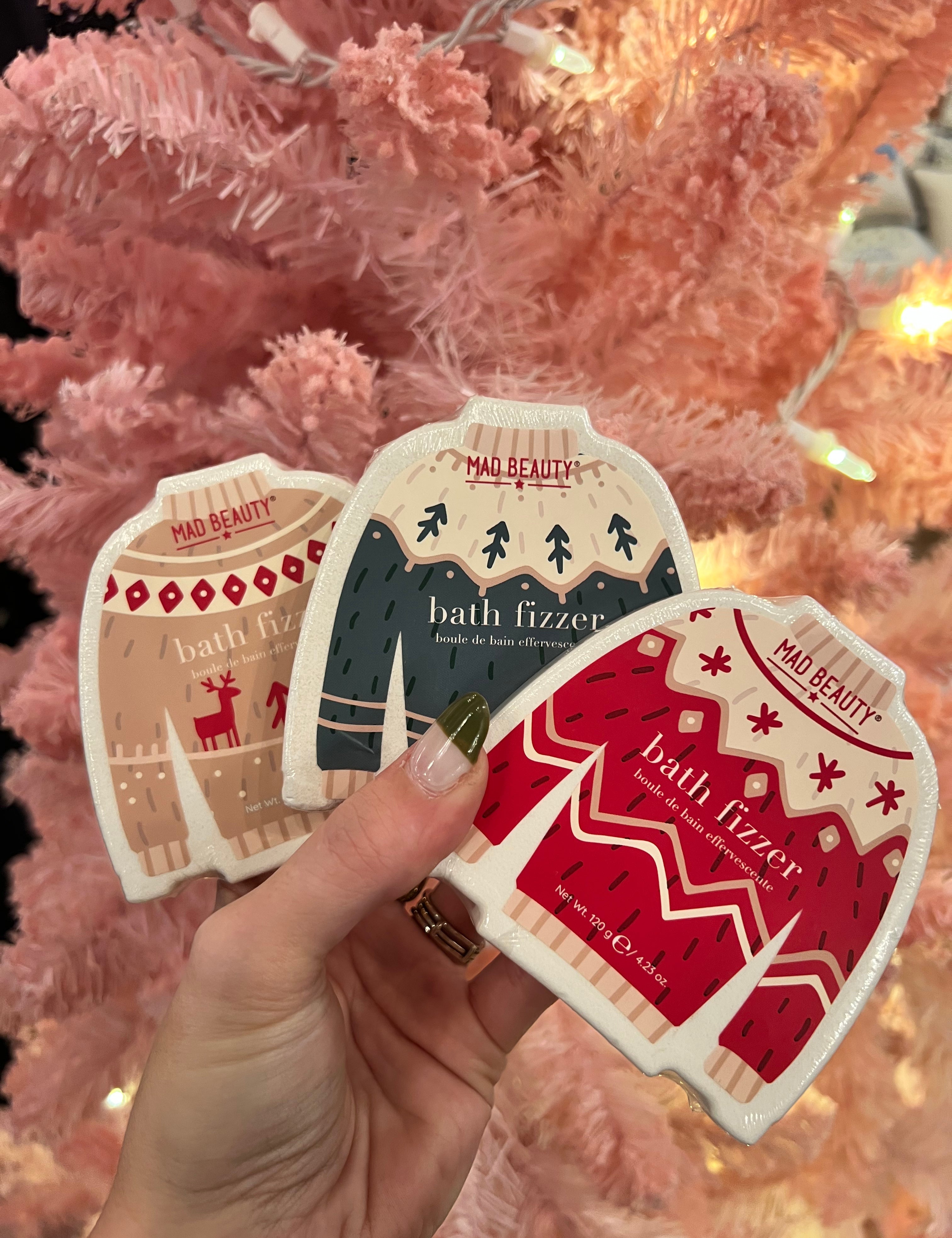 Bath tub fizz in a cute winter sweater packaging