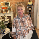 One size made in italy button down fall floral blouse