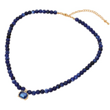Faceted Rectangular Pendant Accent Round Beaded Necklace