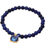 Blue Faceted Rectangular Charm Round Beaded Stretch Bracelet