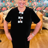 Black Velvet Dress w Sequins Bows