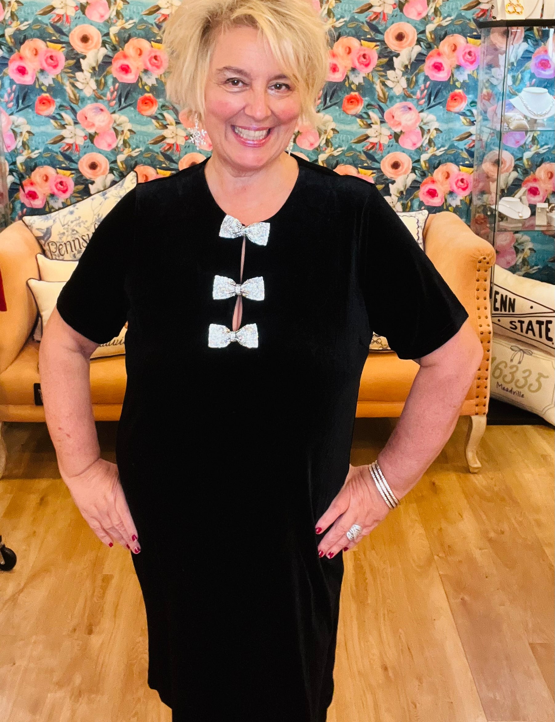 Black Velvet Dress w Sequins Bows