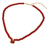 Faceted Rectangular Pendant Accent Round Beaded Necklace