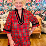 Tartan Dress with Velvet Trim