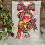 Flour sack tea towel with colorful vintage style designs