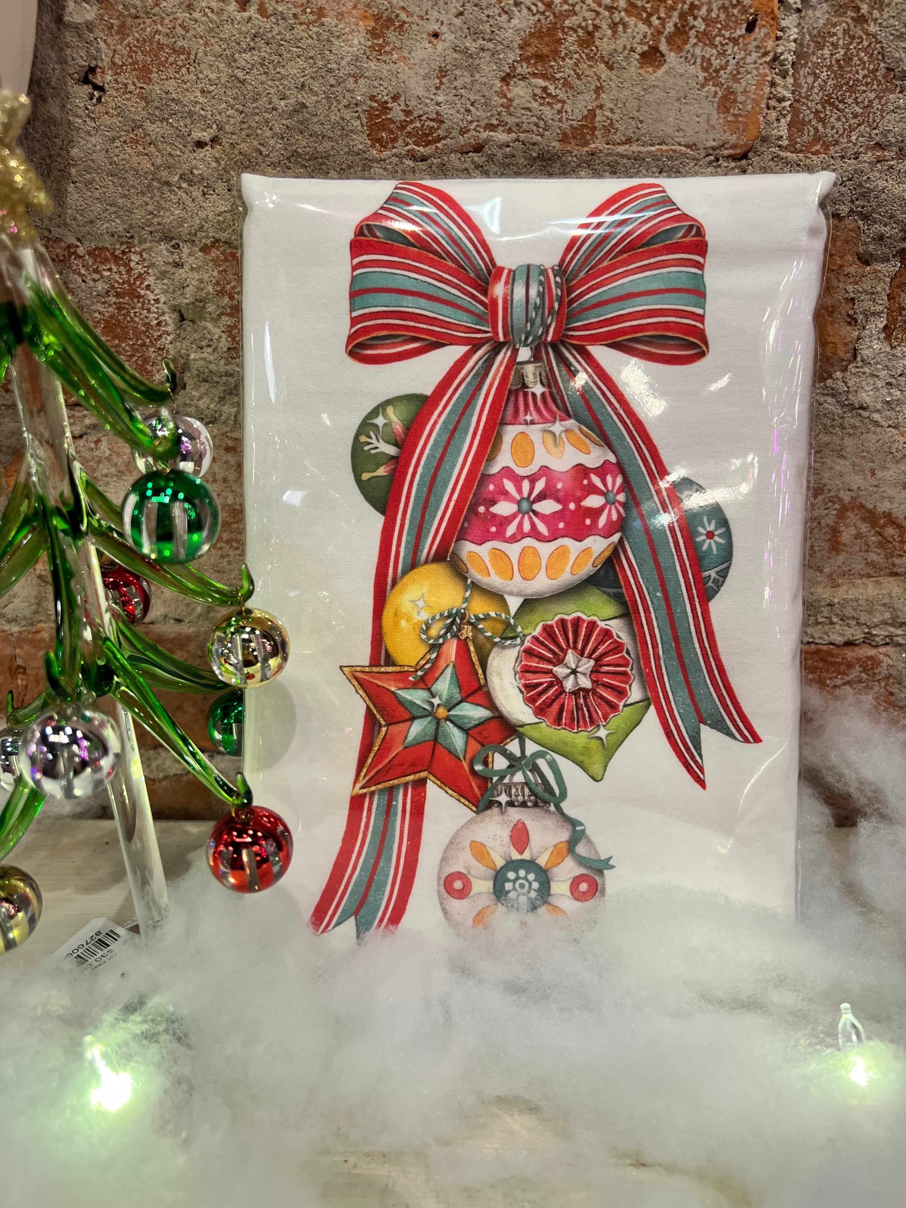 Flour sack tea towel with colorful vintage style designs