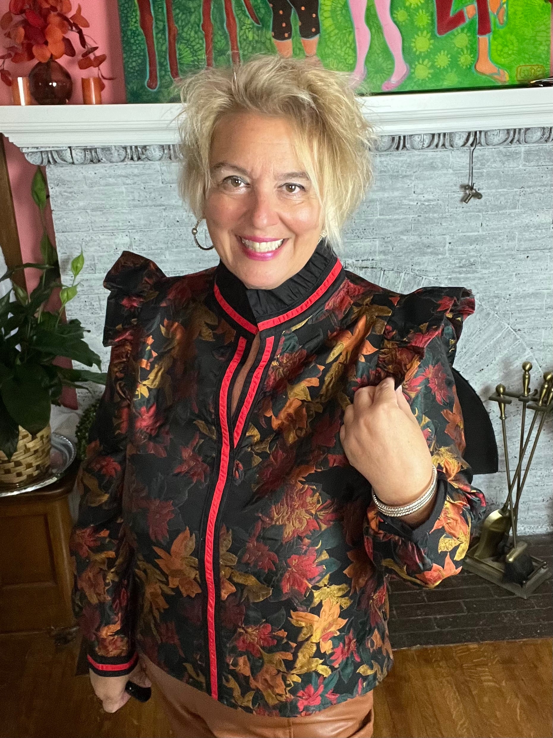 Jacquard pattern fall blouse