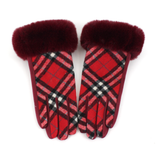 Plaid Pattern Gloves w/Faux Fur