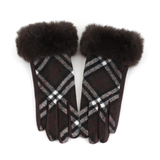 Plaid Pattern Gloves w/Faux Fur