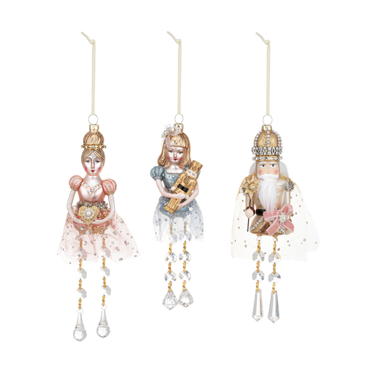Ballerina Nutcracker Sparkle Blown Glass Ornaments