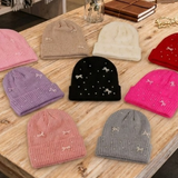 Pearl coquette bow cuff beanie