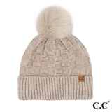 Weave Textured Pompom Beanie