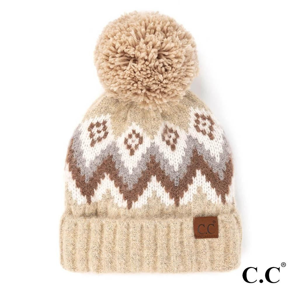 Aztec Chevron Pompom Beanie