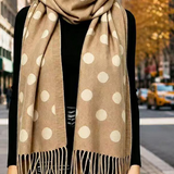 Beige Polka Dot Pattern Fringe Scarf