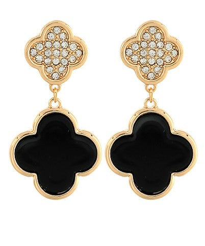 Double Dangle Black Clover Earring