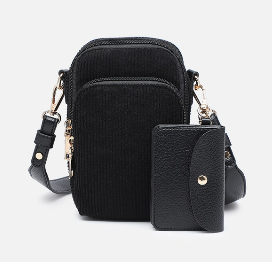 Parker Black Corduroy 3 Compartment Crossbody