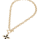 Black Stone Ornate Cross Charm Pendant Toggle Necklace