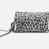 Riley Black & Grey Cheetah 3 Compartment Crossbody