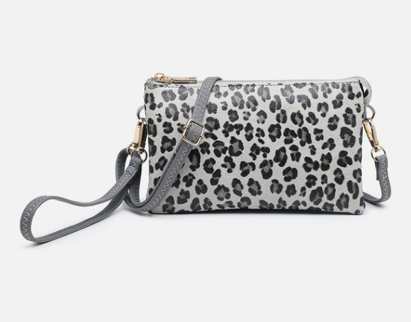 Riley Black & Grey Cheetah 3 Compartment Crossbody
