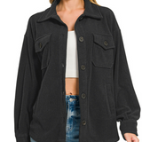 Black Ultra Soft Oversize Basic Fleece Shacket
