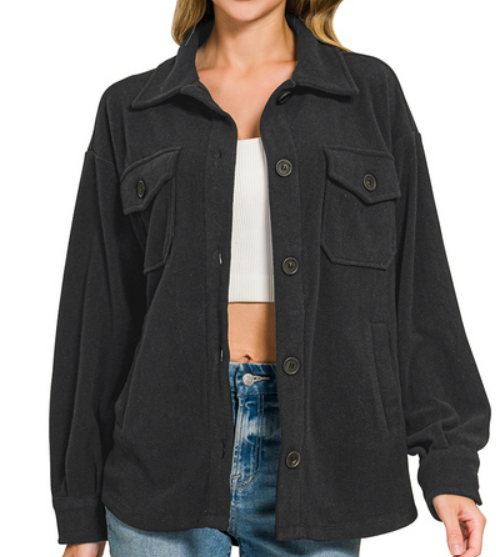 Black Ultra Soft Oversize Basic Fleece Shacket
