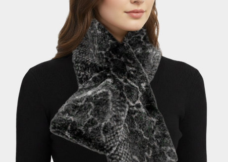 Black Snake Skin Patterned Faux Fur Pull Through Scarf