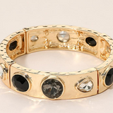 Classic Blacks & Clear Mixed Faceted Stone Accent Bar Stretch Bracelet